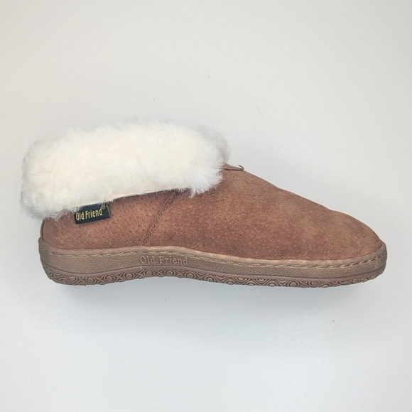 Old Friend Footwear Bootee Slipper sheepskin tan suede leather women's size 7 - Picture 1 of 8
